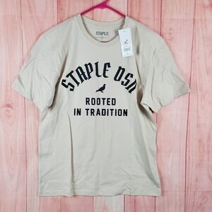 Staple‎ T Shirt Mens Medium Beige Cotton Embroidered Rooted In Tradition Casual